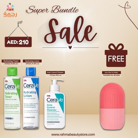 Cera Ve Hydrating Toner & Hydrating Lotion & Acne Control Cleanser + Free Face Glow Ice Roller