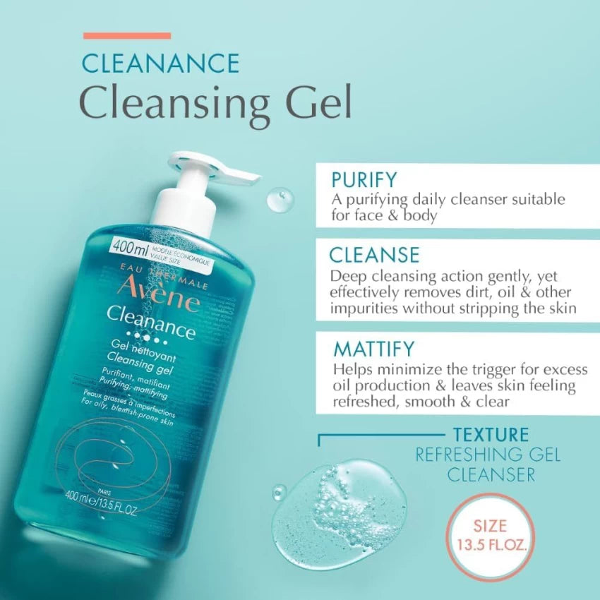 Eau Thermale Avène - Cleanance Cleansing Gel - Soap-Free Cleanser for Face and Body - For Blemish-Prone Skin - 13.5 fl.oz. Rahma Beauty Store